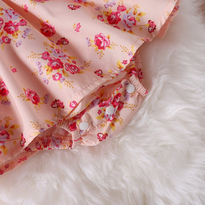 Baby Girl Flower Graphic A-Line Onesies Dress & Headband