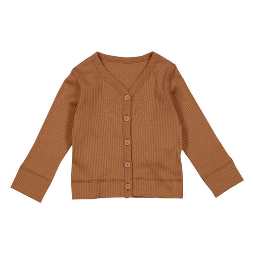 Baby Girl Solid Color Modal Cotton Pit Strip V-Neck Cardigan