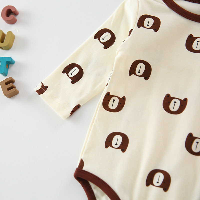 Baby 1pcs Cartoon Bear & Calf Graphic Long Sleeved Soft Bodysuit With