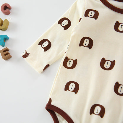 Baby 1pcs Cartoon Bear & Calf Graphic Long Sleeved Soft Bodysuit With