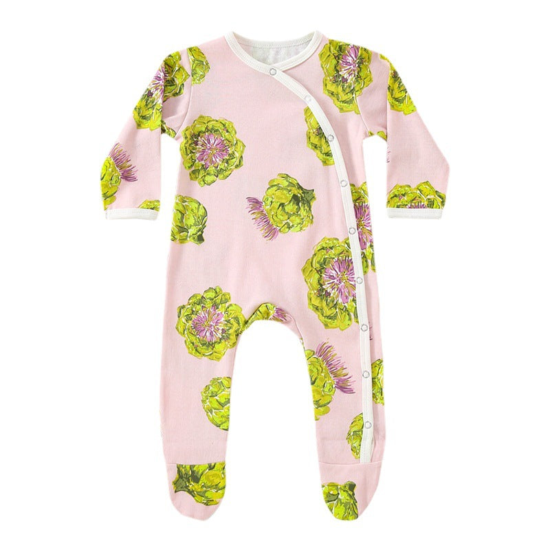 Baby Fruit Graphic Side Full Button Design Long Sleeves Covered Romper