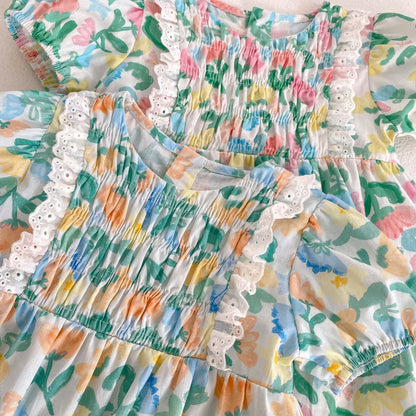 Baby Floral Graphic Doll Neck Short Sleeves Onesies & Dress