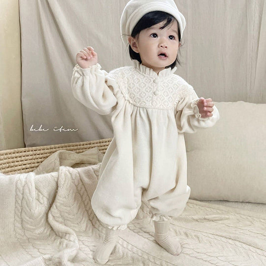 Baby Girl Solid Color Mesh Patchwork Design Long Sleeve Court Style
