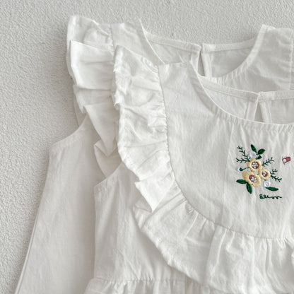 Baby Girl Embroidered Pattern Solid Color Sleeveless Dress & Onesies
