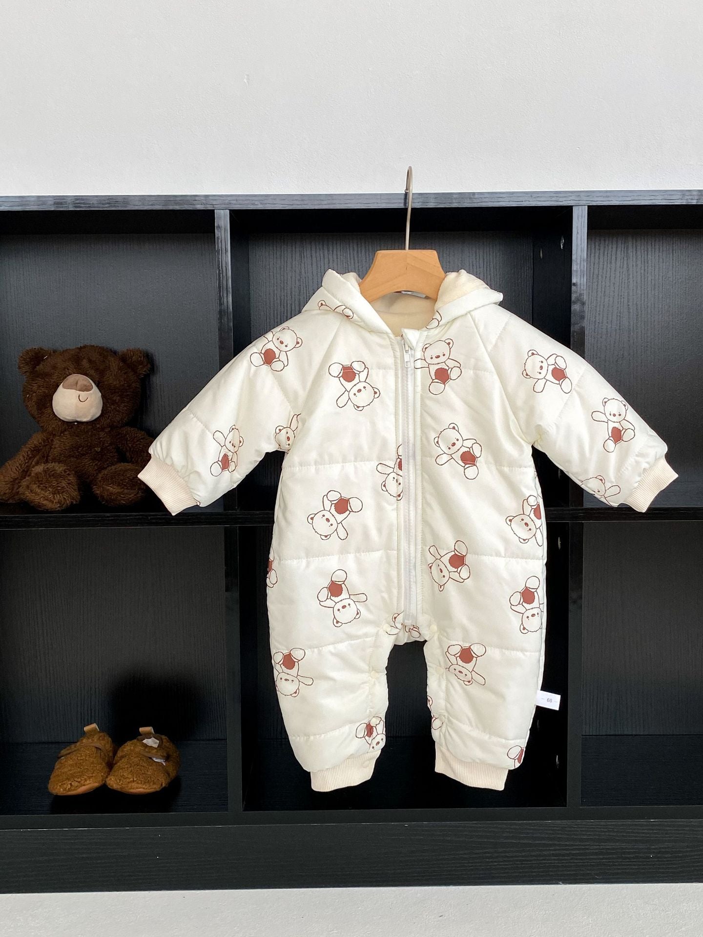 Baby Toddler Boy And Girl Bear Print Thicken Long Sleeve Jumpsuit