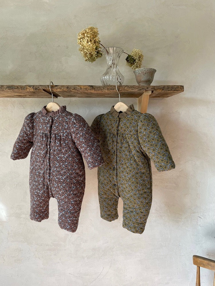 Baby 1pcs Vintage Style Flower Print Pattern Thickened Rompers