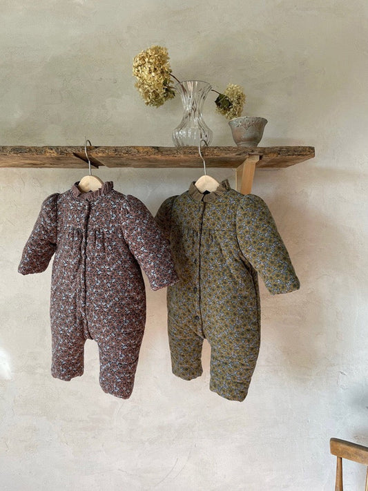 Baby 1pcs Vintage Style Flower Print Pattern Thickened Rompers