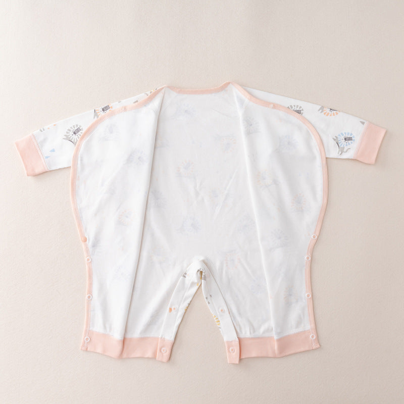 Baby Animal Print & Solid Color Side Belted Design Romper Jumpsuit