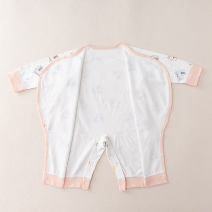 Baby Animal Print & Solid Color Side Belted Design Romper Jumpsuit