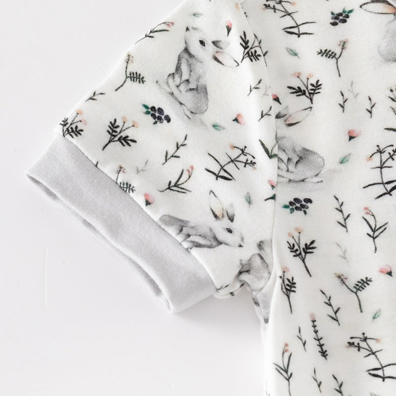 Baby Print Pattern Thin Style Short Sleeves Rompers