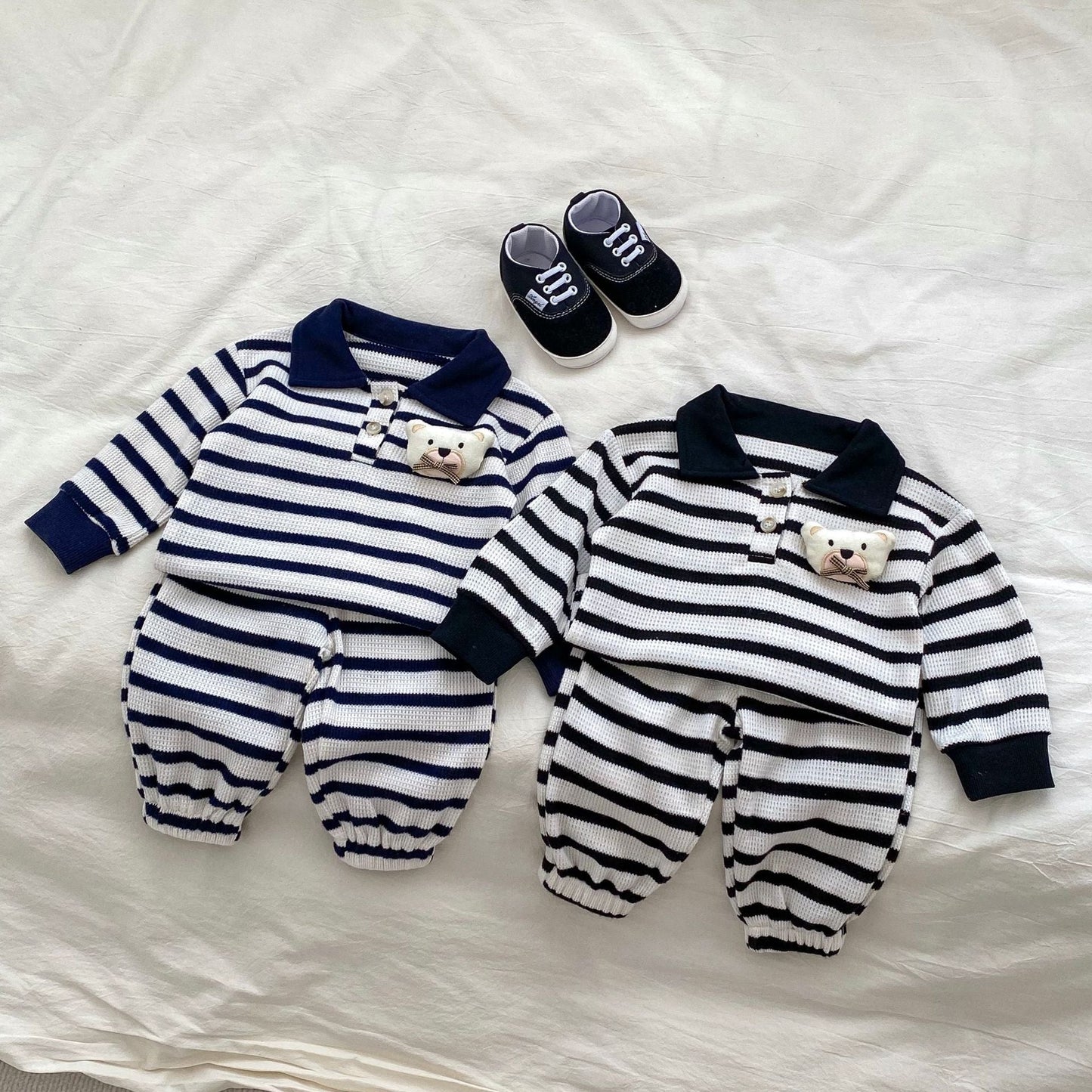 Striped Pattern Cartoon Bear Patched Design Sets