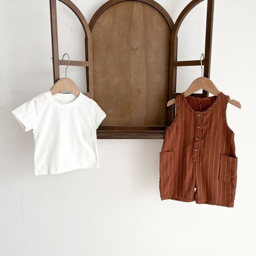 Baby Girls Solid Top Combo Strips Overalls In Sets