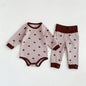 Baby Print Pattern Crewneck Long Sleeve Tops With Pants Sets
