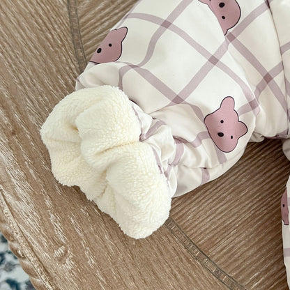 Baby Cute Bear Print Pattern Patchwork Hooded Padded Jacket