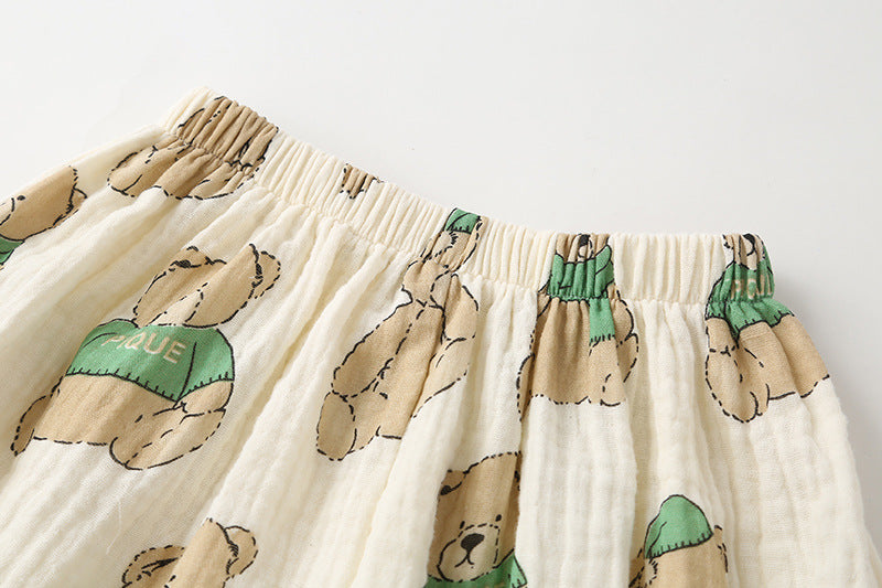 Baby Girl Small-Bear Cartoon Pattern Flounce Design Sleeveless