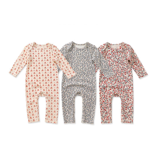 Baby Ditsy Flower Pattern Envelope Collar Nordic Style Jumpsuit