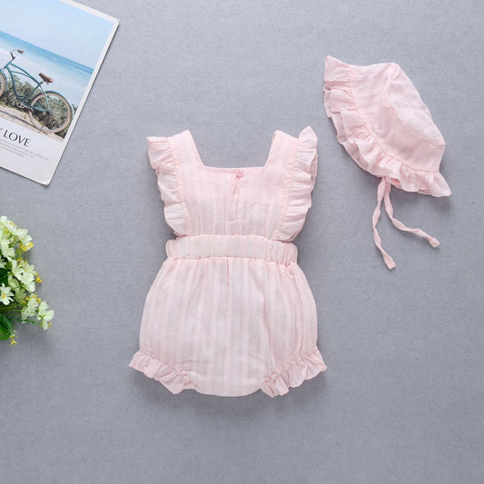 Baby Girl 1pcs Solid Color Bow Tie Design Ruffle Sleeveless Crotch