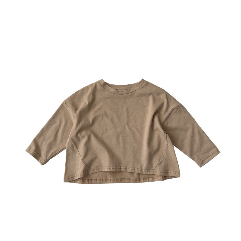 Baby Solid Color Crewneck Long Sleeve Soft Cotton Basic Shirt