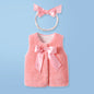 Baby Girl 1pcs Bow Tie Patched Design Sleeveless Coral Fleece Outing