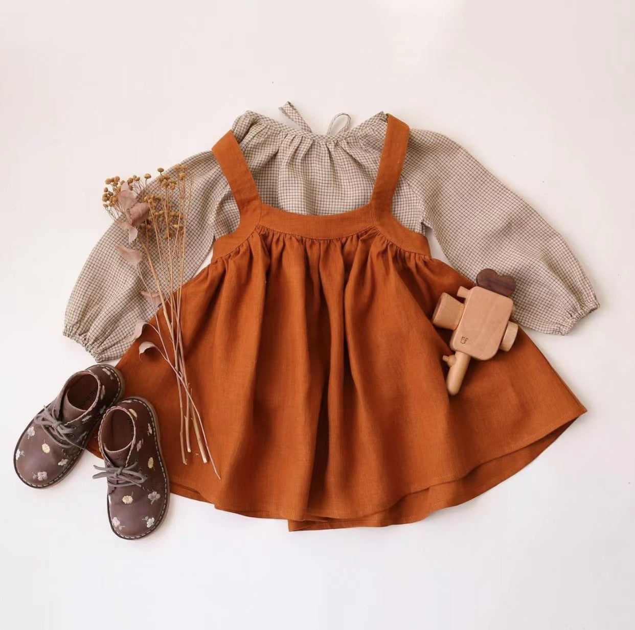 Baby Girl Solid Color Sling Linen Cotton Vest Skirt