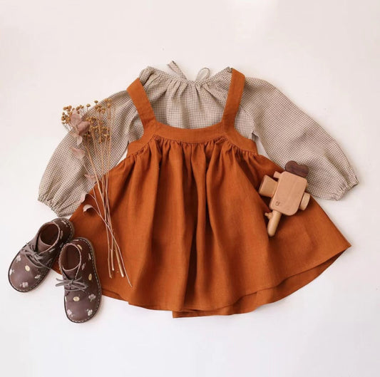 Baby Girl Solid Color Sling Linen Cotton Vest Skirt