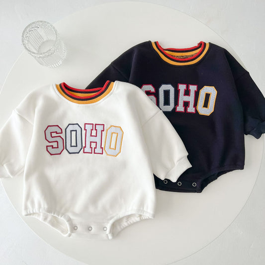 Baby Slogan Pattern Long Sleeve Soft Cotton Thickened Bodysuit