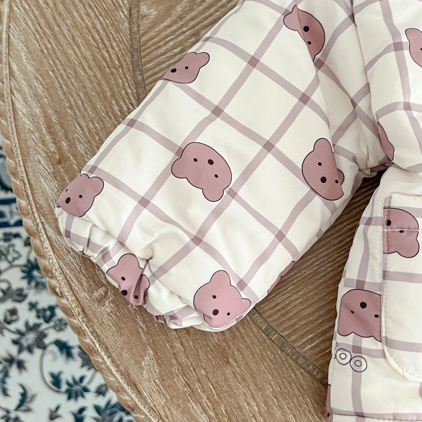 Baby Cute Bear Print Pattern Patchwork Hooded Padded Jacket