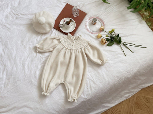 Baby Girl Solid Color Mesh Patchwork Design Long Sleeve Court Style