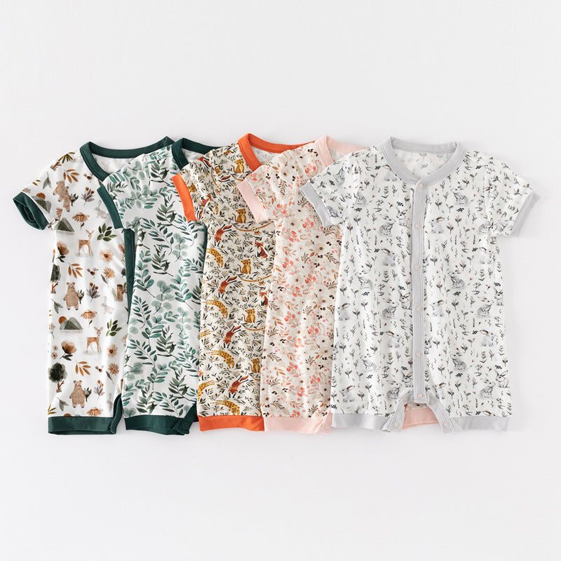 Baby Print Pattern Thin Style Short Sleeves Rompers