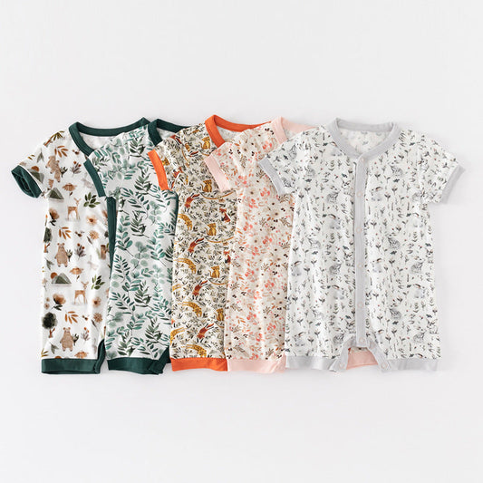 Baby Print Pattern Thin Style Short Sleeves Rompers