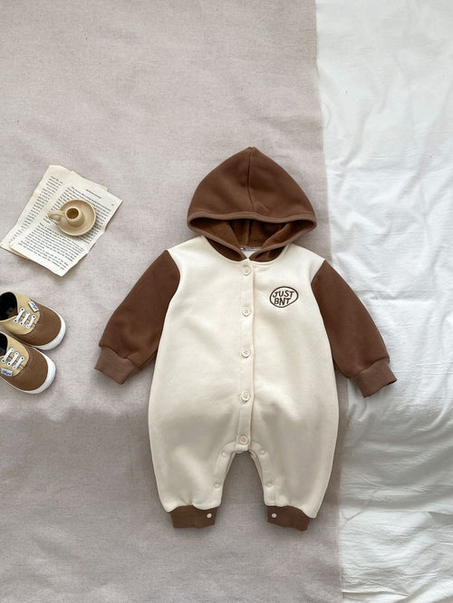 New Winter Baby Boy V-Collars Buttons Wiht Hat Long Sleeve Romper
