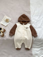 New Winter Baby Boy V-Collars Buttons Wiht Hat Long Sleeve Romper