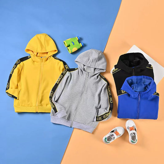 Baby Boy Slogan Printed Tape Patched Pattern Solor Color Casual Coat