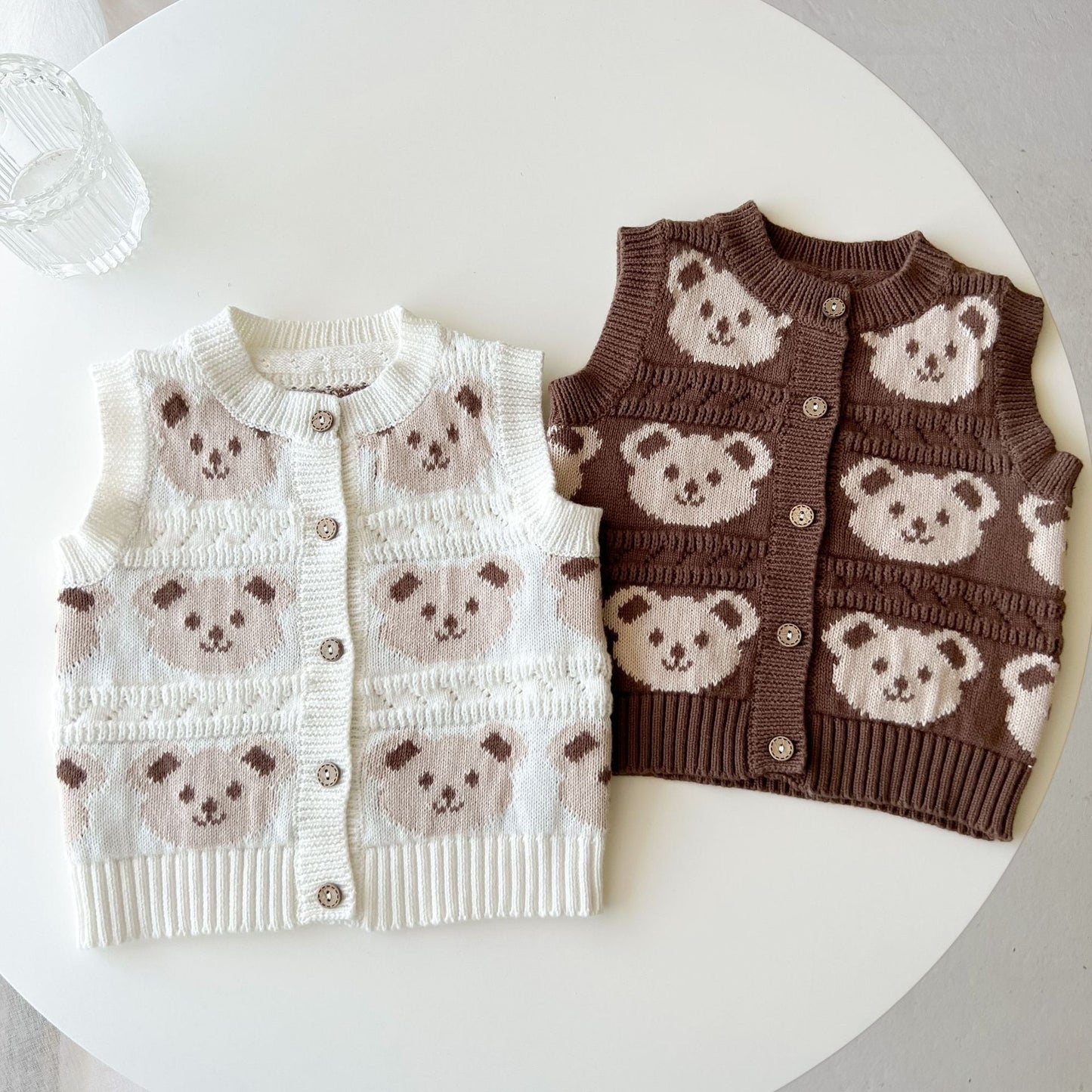 Baby Bear Pattern Single Breasted Design Vest Knit Cardigan