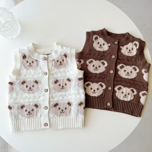 Baby Bear Pattern Single Breasted Design Vest Knit Cardigan