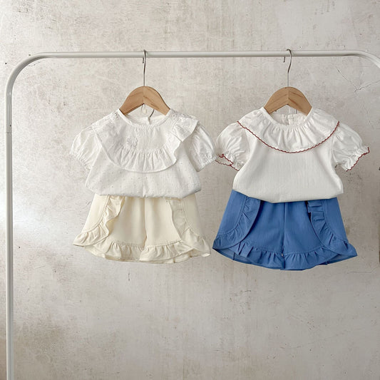 Baby Girl White Blouses With Denim Shorts Sets