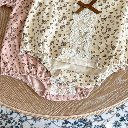 Baby Girl 1pcs Flower Pattern Bow Mesh Patches Design Bodysuit