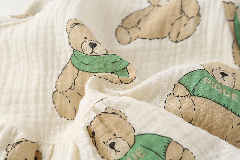 Baby Girl Small-Bear Cartoon Pattern Flounce Design Sleeveless