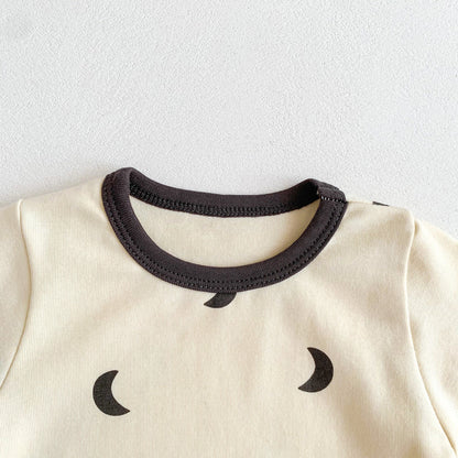 Baby Print Pattern Crewneck Long Sleeve Tops With Pants Sets