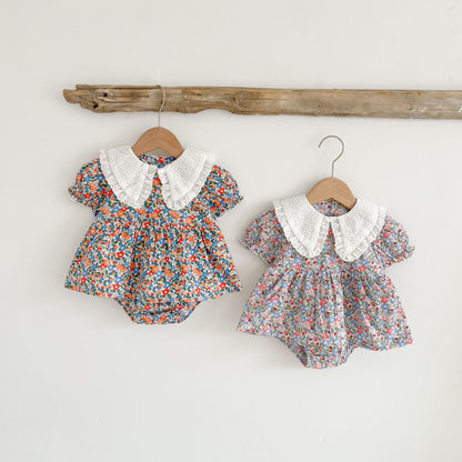 Baby Girls Little Floral Print Lovely Collar Dress Onesies