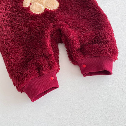 Cute And Cozy Baby Teddy Bear Romper For Autumn/Winter Outings – Red