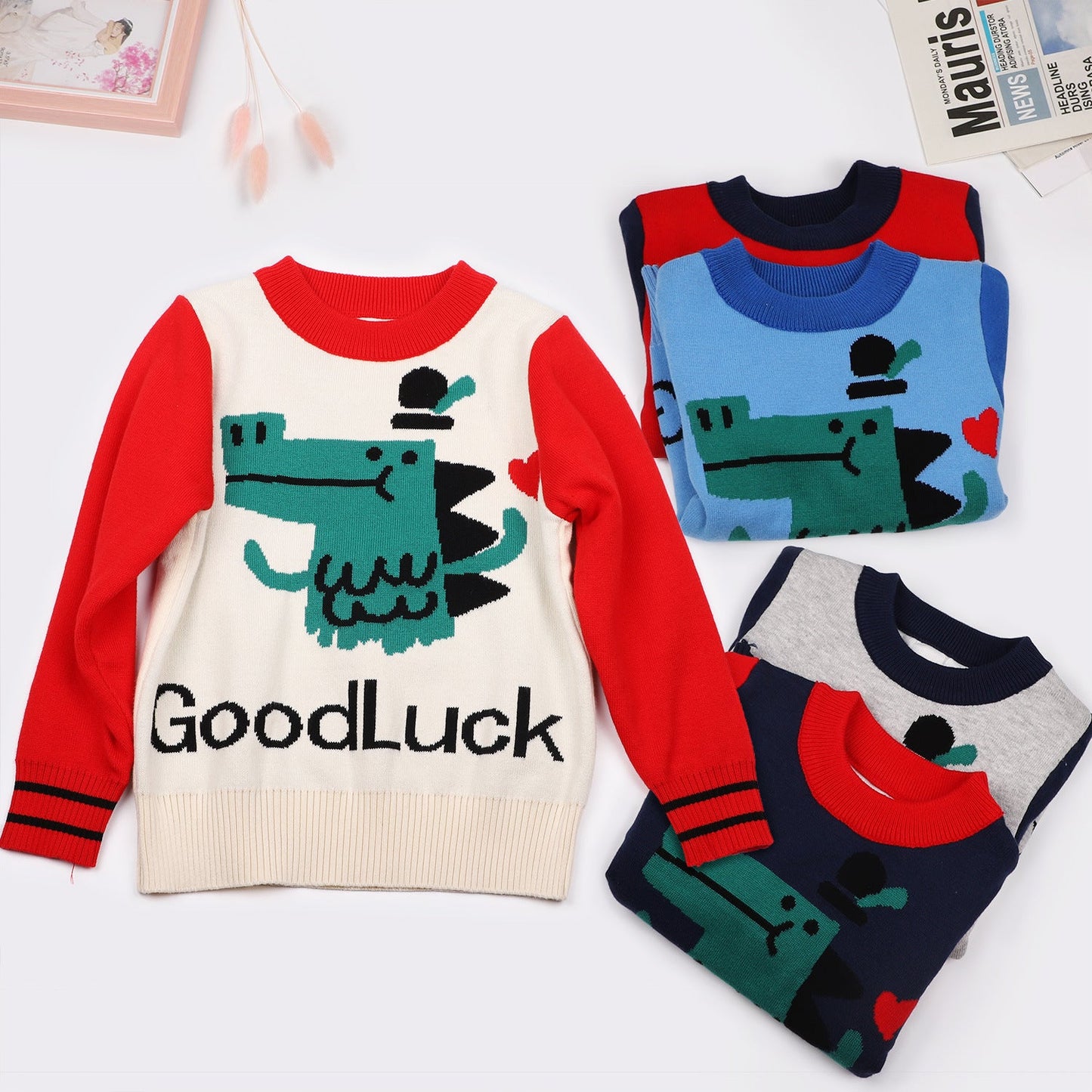 Baby Boy Cartoon Dinosaur Graphic ColorBlock Sleeves Design Fashion