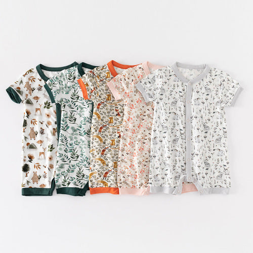 Baby Print Pattern Thin Style Short Sleeves Rompers
