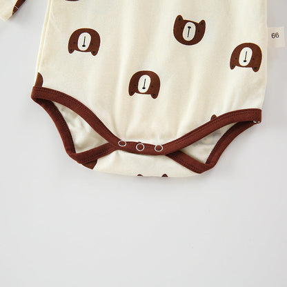 Baby 1pcs Cartoon Bear & Calf Graphic Long Sleeved Soft Bodysuit With