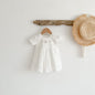 Baby Girl Solid Combo Embroidered Short-Sleeved Square Collar Dress