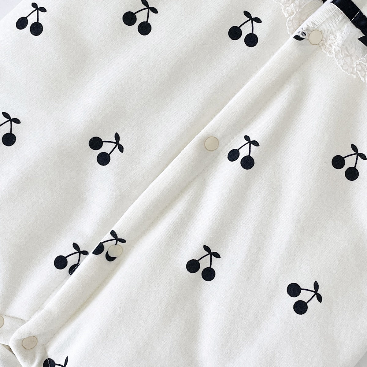 Baby Girl CHerry Pattern Mesh Patched Design Thermal Romper