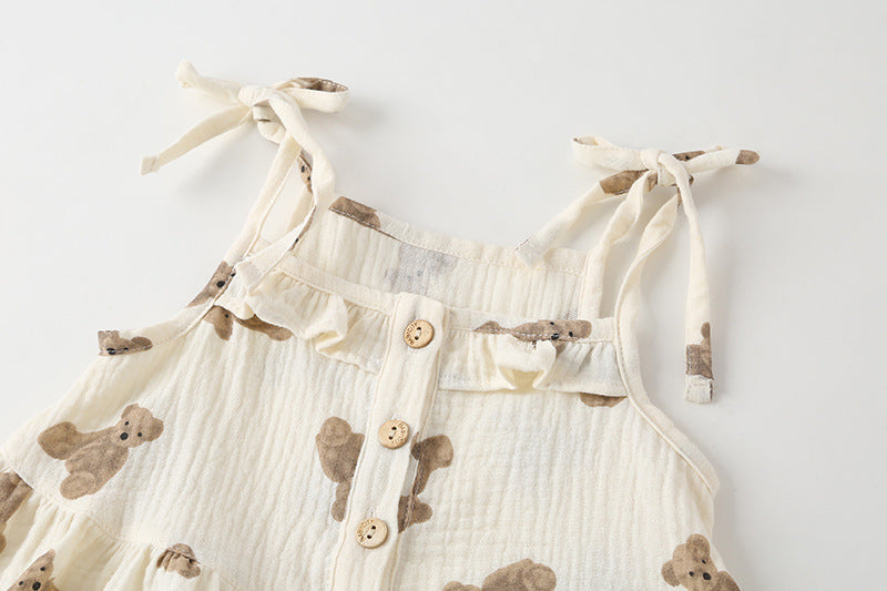 Baby Girl Small-Bear Cartoon Pattern Flounce Design Sleeveless
