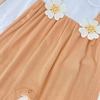 Baby Girl 3D Flower Patched Pattern False 1-Piece Design Doll Neck