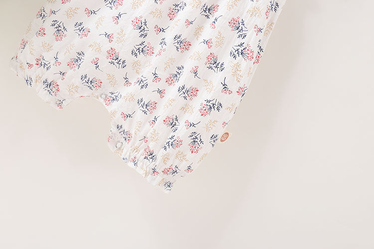 Baby Girls Floral Pattern Sleeveless Summer Rompers With Hat In Summer