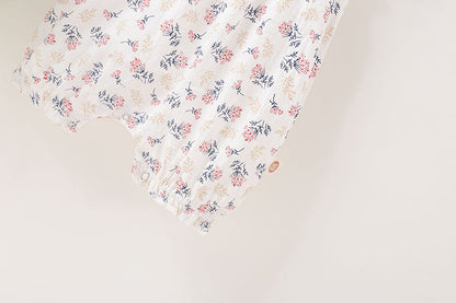 Baby Girls Floral Pattern Sleeveless Summer Rompers With Hat In Summer
